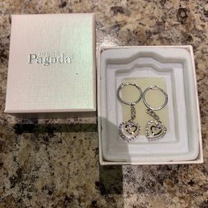 Cubic Zirconia Double Hearts Dangle Drop Earrings